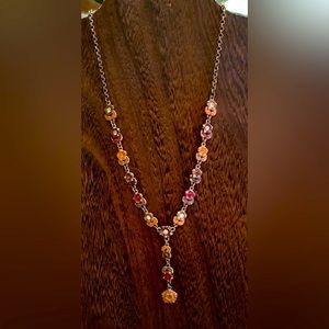 Lariat look necklace flowers & rhinestones 20”